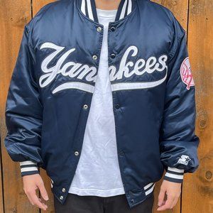 Vintage New York Yankees Starter Diamond Collection Satin Bomber Jacket Large
